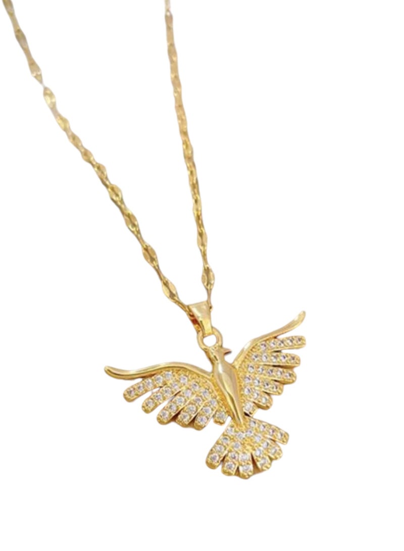 Stainless Steel Phoenix Bird Open Wings Pendant Necklace for Women Daily Wear One Piece - Image 2